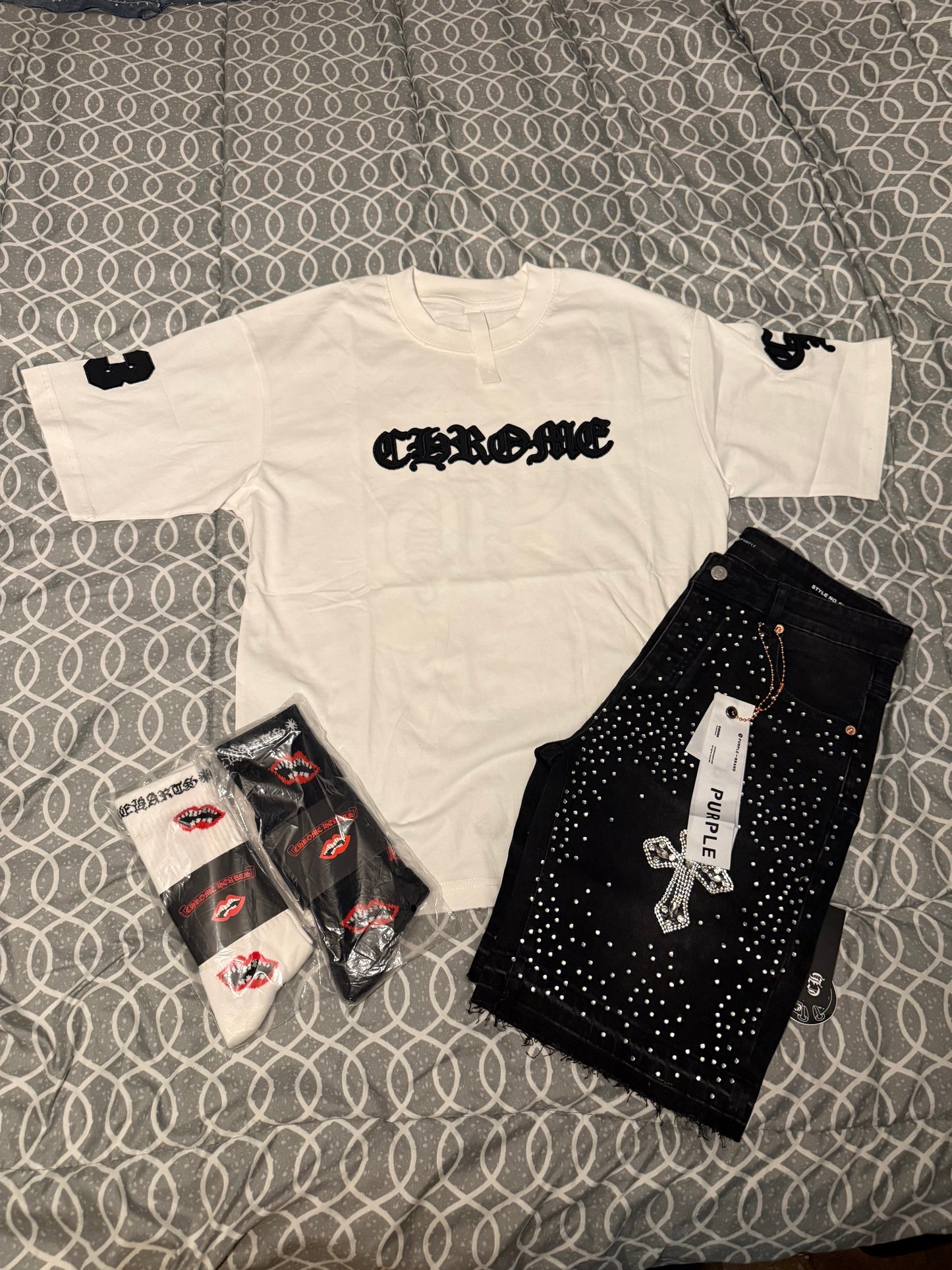 Chrome Heart Shirt & Socks w Purple Jeans